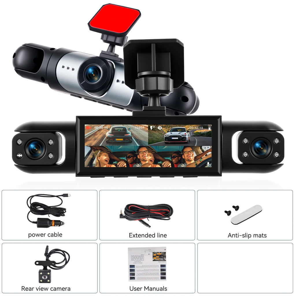 Kamera Samochodowa 4 Obiektywowa 1080P – Night Vision, Nagrywanie w Pętli, Pomoc przy Cofaniu