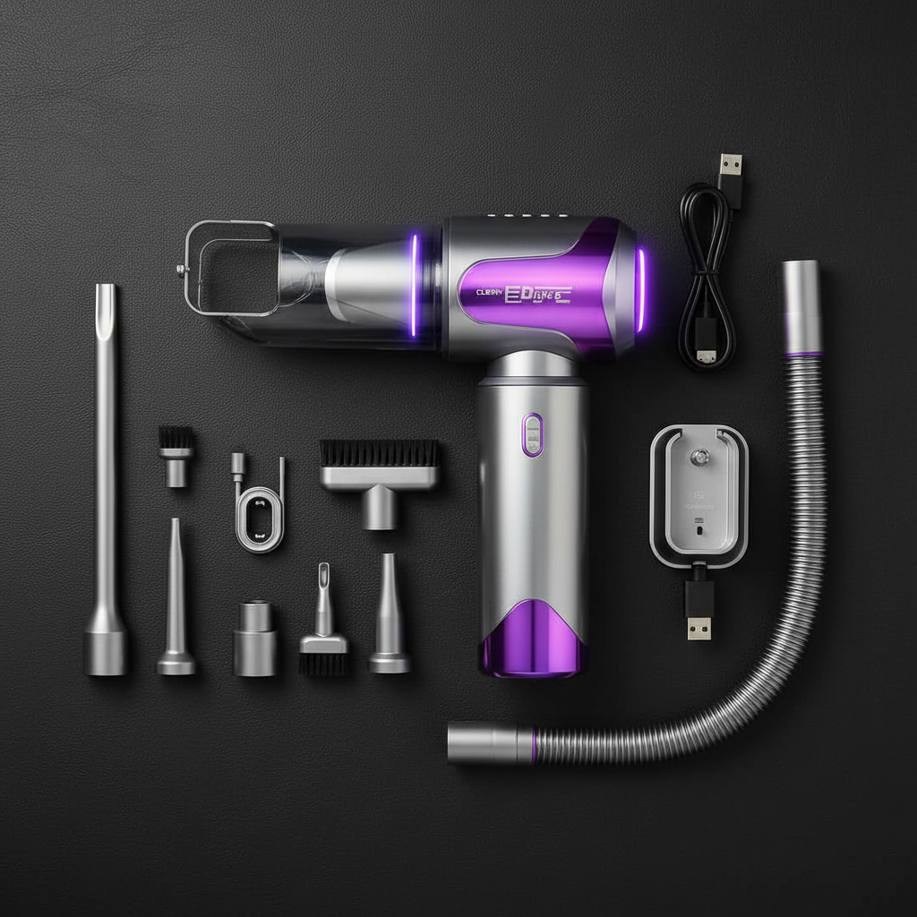 CleanDrive Pro – flatlay ciemne tło
